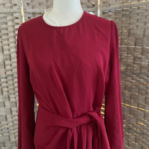 LULUS Wine Red Long Sleeve Tie-Front Skater Dress (XL) (NEW WITH TAGS) - Picture 8 of 11